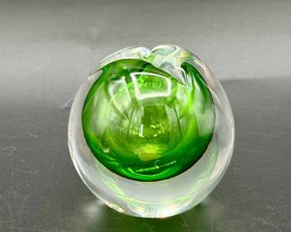 Signed Kosta Boda faceted green sommerso squat Perfume Bottle
