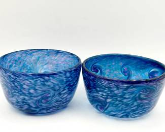 (2) “Starry Night” Style Art Glass Bowls
