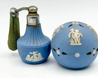 Wedgwood Blue Jasperware Perfume Atomizer & Pomander
