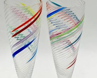 (2) Murano-Style Handblown Swirl Art Glass Flutes
