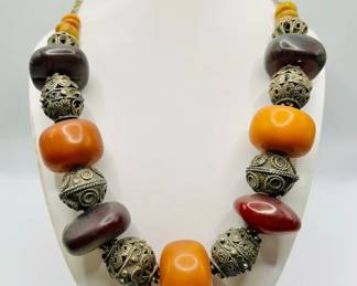 Tibetan Style Bold Beaded 24” Necklace — Statement Jewelry
