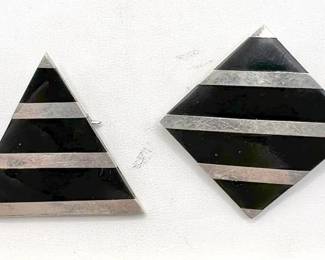 (2) Bold Sterling Silver Brooches — Geometric Pattern Jewelry
