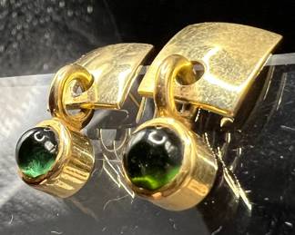 18K Gold Earrings — Green Gemstone Jewelry

