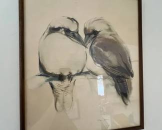 1960s Offset Lithography Watercolor of Two Kookaburra Birds by Meyer Gasler
