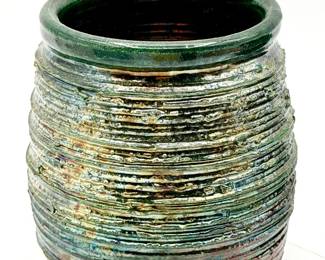 Signed Studio Art Pottery Textured Iridescent Vessel
