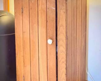 Wooden Storage Cabinet with Contents
