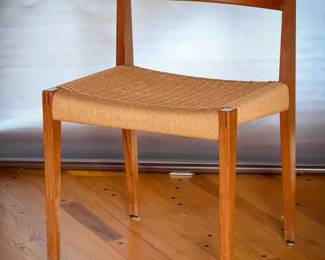 Mid-Century Danish Style Teak Dining Chair w/ Woven Papercord Seat
