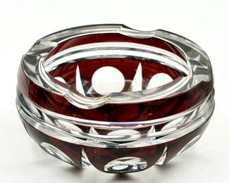 Signed Red & Clear Ashtray
