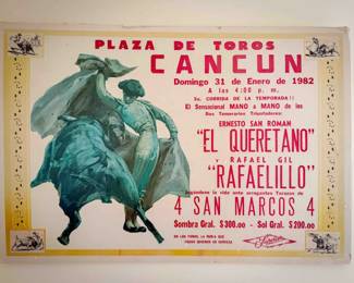 Vintage 1982 Plaza de Toros Cancun Bullfighting Poster – El Queretano & Rafaelillo
