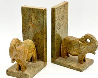 (2) Soapstone Elephant Bookends
