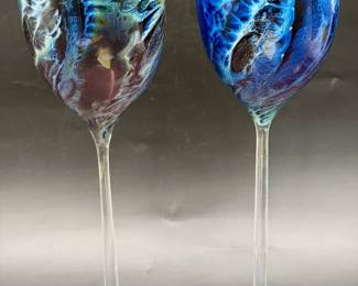 (2) Signed 1997 (2) Josh Simpson Hand-Blown Art Glass Goblets
