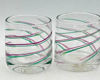 (2) Signed Swirl Art Glass Cups
