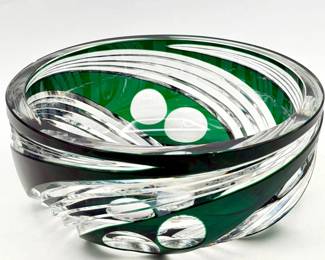 Stickered Val St. Lambert Cut-to-Clear Emerald Crystal Bowl – Belgium
