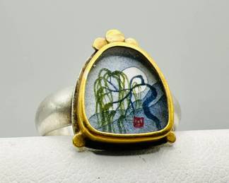 22K Gold & Sterling Silver Ananda Khalsa Moon Ring — Size 9.75
