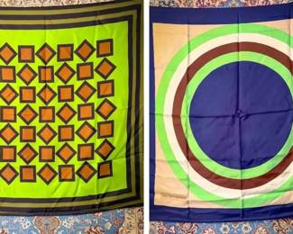 (2) Yves Saint Laurent Silk Scarves – Vintage Square Designs
