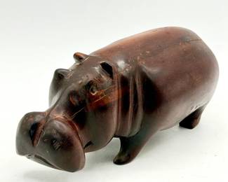Hand Carved Wooden Hippo
