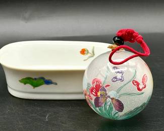 Gorgeous Floral Soap Dish & Reverse Painted Ornament

