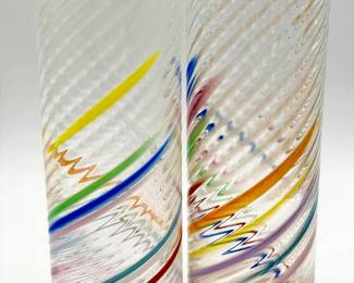 (2) Murano-Style Handblown Swirl Glass Tumblers
