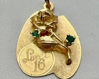14K Gold Sweet Sixteen Pendant with Gemstones

