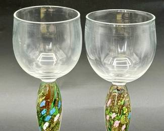 (2) Michael Trimpol Hand-Blown Art Glass Goblets – Signed ’92
