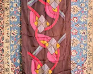 Vintage Silk Scarf – Abstract Geometric Pattern (Signed)
