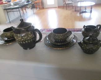 Antique Tea Set "Sarreguemines Rockingham Black Glazed Earthenware, France