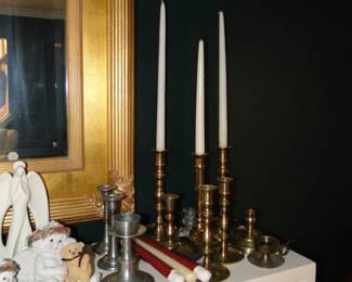 Brass candlesticks, from teeny tiny to large and graceful, with taper candles too