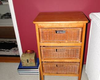 Solid wood, and wicker, on wheels, go have some fun with your crafts