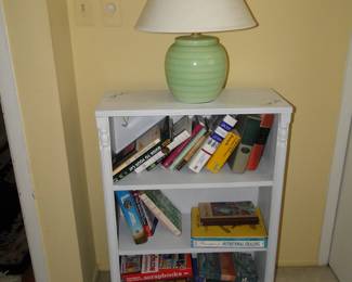 Nice solid wood bookcase, and lovely lime lamp