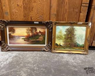 1568  2 Framed Canvas Paintings 