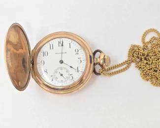 370 10k Gold with Diamond Waltham Pocket Watch, 68.0g