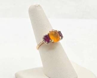 394 10k Gold Ring with Diamonds Semi Precious Stones, 3.8g