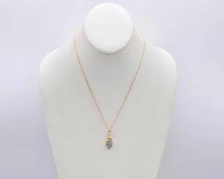430  14k Gold, Diamond  Semi Precious Stone Necklace, 3.3g 