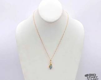 292 14k Gold, Diamond Semi Precious Stone Necklace, 3.3g