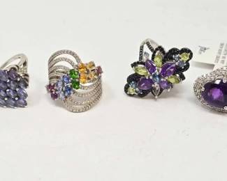 516 Sterling Silver with SemiPrecious Stone Rings, 26.3g