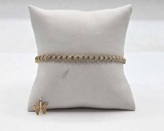 238 14k Gold Diamond Bracelet and Butterfly Charm, 7.6g