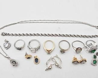 538 Sterling Silver Jewelry with Semi Precious Stones, 50.7g