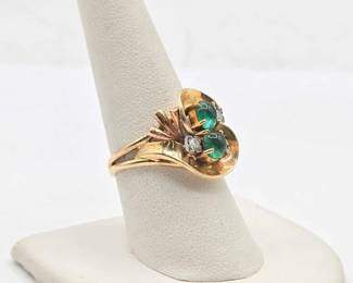 418  14k Gold, Diamond  Jadeite Ring, 6.0g 