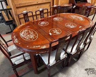 1552 Chinese Inlaid Rosewood Dining Table with Mother of Pearl