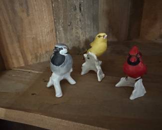 Trio of ceramic bird placecard holders