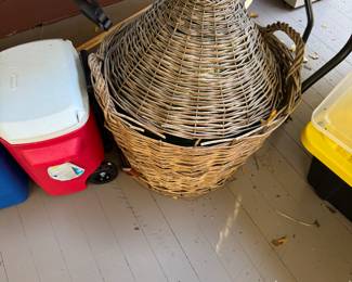 Large Italian wine bottle and basket