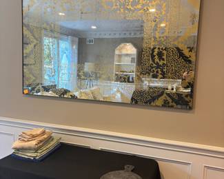 ARHAUS LARGE SOLANGE MIRROR (Designed by American artisans, our Solange mirror is marvelously decorated by hand with an intricate lace motif. Real Victorian lace is delicately applied to the mirror’s glass, adding depth and elegance to its stunning antiqued aesthetic.)