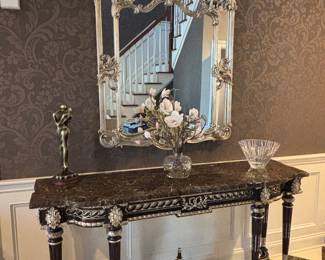 STUNNING FOYER CONSOLE
LARGE SILVER ORNATE MIRROR