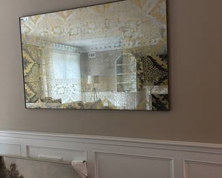 ARHAUS LARGE SOLANGE MIRROR (Designed by American artisans, our Solange mirror is marvelously decorated by hand with an intricate lace motif. Real Victorian lace is delicately applied to the mirror’s glass, adding depth and elegance to its stunning antiqued aesthetic.)