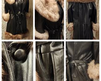 Vintage Leather Coat with Fix trim and hidden belt 