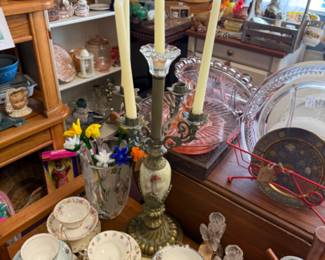 tea cups and saucers, vintage candlesticks, cake plates and more