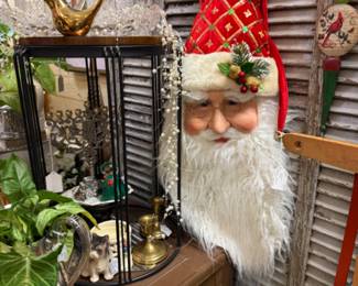 vintage santa hanging, glassware, silver plate and birds