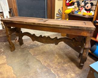 Old primative door/ox yoke sofa table, very unique