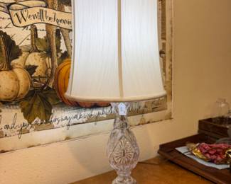 Vintage cut crystal and brass table lamp with shade 