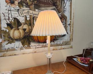 Vintage glass and brass toned column lamp 